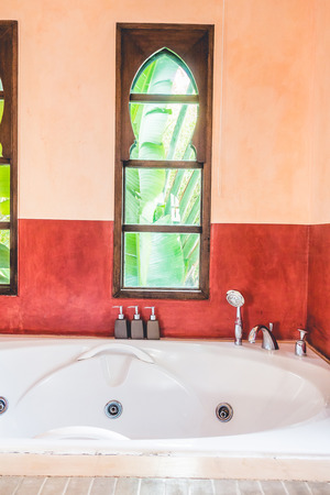 Beautiful luxury Bathtub decoration in bathroom interior - Vintage Filterのeditorial素材