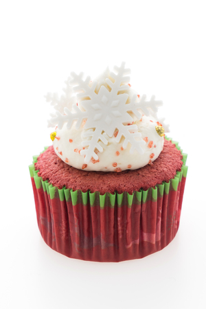 Christmas cupcakes isolated on white backgroundの写真素材