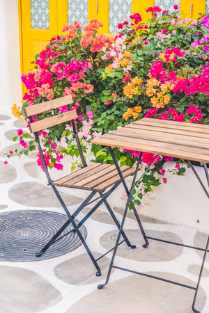 Beautiful Architecture building Exterior with santorini and greece style - Vintage light filterの写真素材