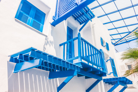 Beautiful Architecture building Exterior with santorini and greece style - Vintage light filterの写真素材