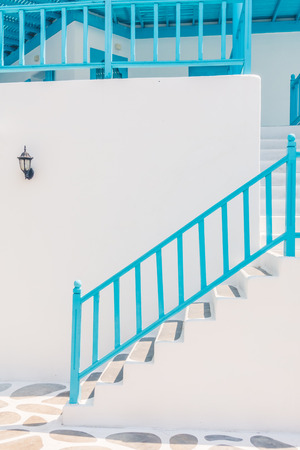 Beautiful Architecture building Exterior with santorini and greece style - Vintage light filterの写真素材