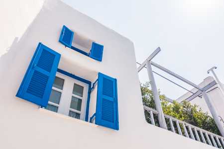 Beautiful Architecture building Exterior with santorini and greece style - Vintage light filterの写真素材