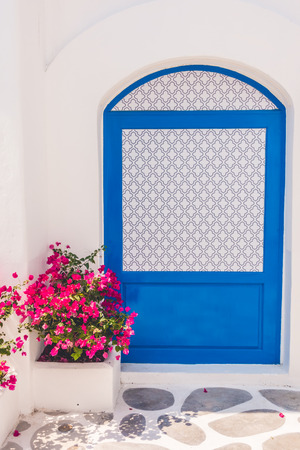 Beautiful Architecture building Exterior with santorini and greece style - Vintage light filterの写真素材