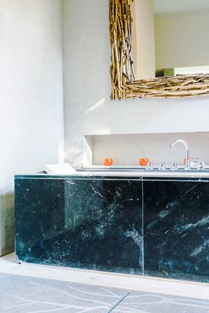 Bathtub decoration in bathroom interior - Vintage filter effectの写真素材