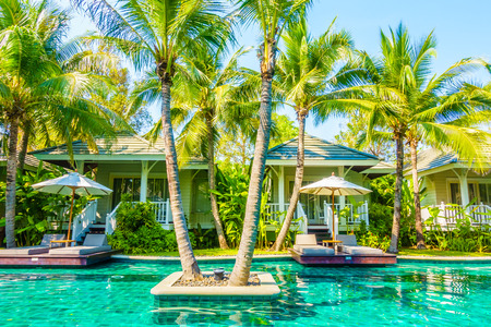 Beautiful luxury swimming pool in hotel pool resort - Boost up color Processingのeditorial素材