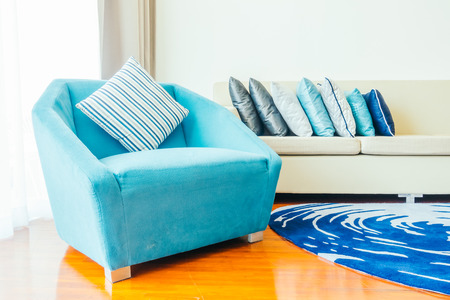 Beautiful luxury pillow on sofa decoration in livingroom interior for background - Vintage Filterの写真素材