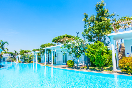 Beautiful luxury outdoor swimming pool in hotel pool resort - Boost up Color Processingのeditorial素材