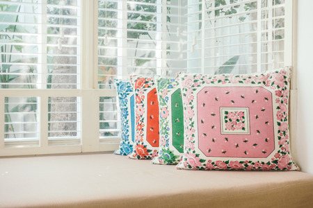 Beautiful luxury Pillow on sofa decoration in living room interior - Vintage light Filterの写真素材