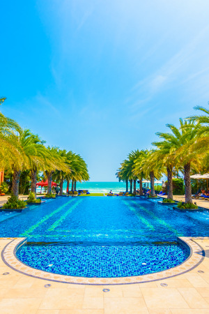 Beautiful luxury swimming pool in hotel pool resort - Boost up color Processingのeditorial素材