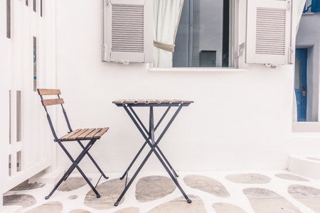 Beautiful Architecture building Exterior with santorini and greece style - Vintage light filter