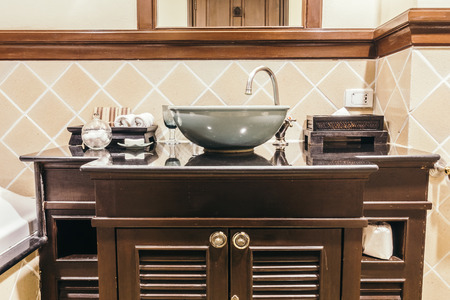 Beautiful luxury sink decoration in bathroom interior - Vintage Light Filterの写真素材