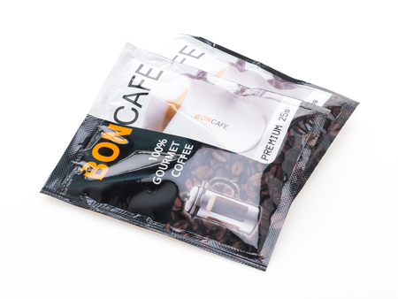 BANGKOK, THAILAND - MARCH 12, 2015 : Boncafe coffee bag isolated on white backgroundのeditorial素材