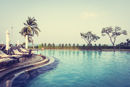 Beautiful luxury outdoor swimming pool in hotel resort - Vintage Filterのeditorial素材