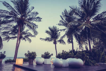 Beautiful tropical sand on the beach and sea landscape - Vintage Filter and Boost up Color Processingの写真素材