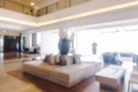 Abstract blur hotel lobby and hotel restaurant interior for background - Vintage light Filterの写真素材