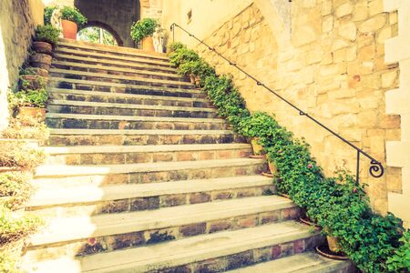 Old concrete stair - Vintage filterの写真素材
