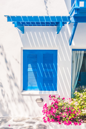 Beautiful Architecture building Exterior with santorini and greece style - Vintage light filterの写真素材