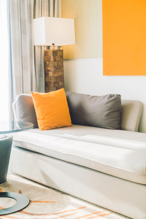 Pillow on sofa decoration interior of living room - Vintage Light filterの写真素材