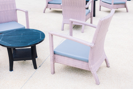 Empty table and chair with outdoor view - Vintage light Filter
