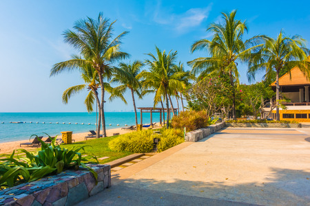Beautiful tropical beach and sea with palm tree - Boost up color Processingのeditorial素材