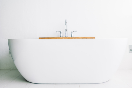 Beautiful luxury white modern bathtub decoration in bathroom interior - Filter effect