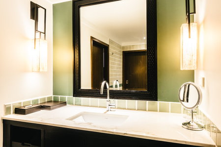 Beautiful luxury sink decoration in bathroom interior - Vintage Light Filterのeditorial素材