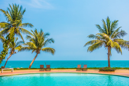 Beautiful luxury outdoor swimming pool in hotel resort - Boost up color Processingの写真素材