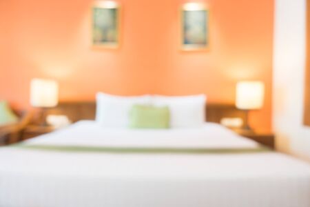 Abstract beautiful luxury blur bedroom interior for backgroundの写真素材
