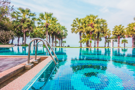 Beautiful luxury swimming pool in hotel pool resort - Vintage Light Filterのeditorial素材