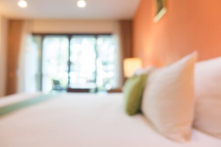 Abstract beautiful luxury blur bedroom interior for backgroundの写真素材