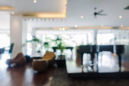 Abstract blur hotel lobby and hotel restaurant interior for background - Vintage light Filterの写真素材