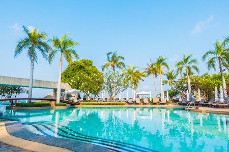 Beautiful luxury outdoor swimming pool in hotel resort - Boost up color Processingのeditorial素材