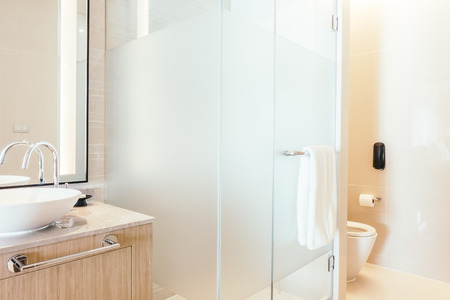 Beautiful luxury shower box decoration in bathroom interior - Vintage Light Filterの写真素材