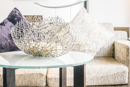 Pillow on sofa decoration in living room area - Vintage light Filterの写真素材