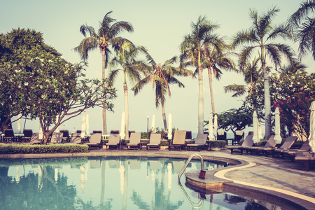 Beautiful luxury outdoor swimming pool in hotel resort - Vintage Filterのeditorial素材