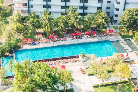 Aerial view of beautiful luxury outdoor swimming pool in hotel resortのeditorial素材