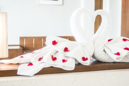 Swan towel decoration interior of bedroom - Vintage light Filterの写真素材