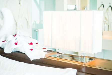 Table light lamp decoration in bedroom interior - Vintage light Filterの写真素材