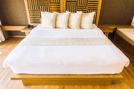 Beautiful luxury pillow on bed decoration in bedroom interior - Vintage light Filterのeditorial素材