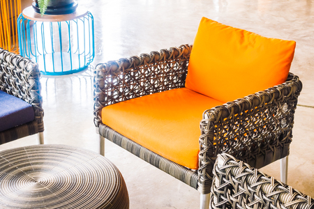 Beautiful luxury pillow on sofa decoration in living room interior - Vintage light Filterの写真素材