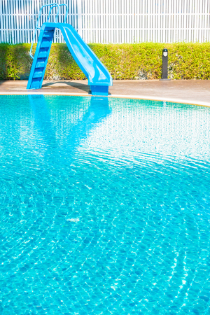 Silder around swimming pool in hotel resort - boost up color Processingのeditorial素材
