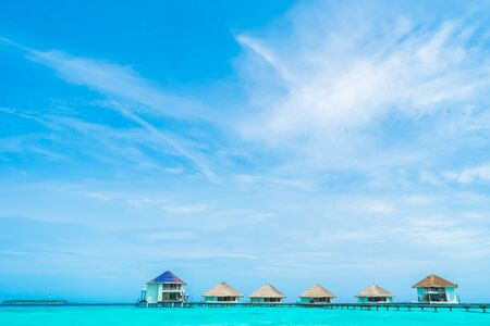 Beautiful tropical Maldives resort hotel and island with beach and sea on sky for holiday vacation background concept - Boost up color Processingのeditorial素材