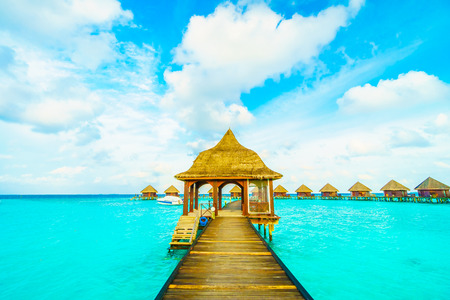 Beautiful tropical Maldives island with beach and sea for nature holiday vacation background concept -Boost up color Processingのeditorial素材