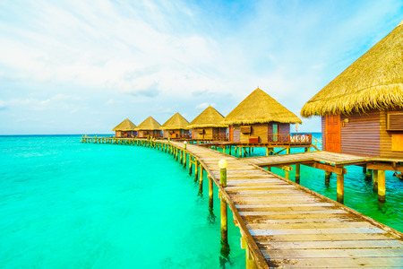 Beautiful tropical Maldives island with beach and sea for nature holiday vacation background concept -Boost up color Processingのeditorial素材