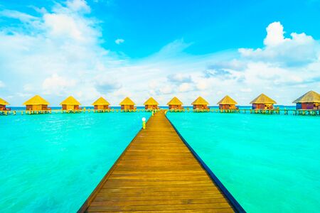 Beautiful tropical Maldives island with beach and sea for nature holiday vacation background concept -Boost up color Processingのeditorial素材