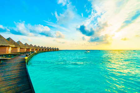 Beautiful tropical Maldives island with beach and sea for nature holiday vacation background concept -Boost up color Processingのeditorial素材