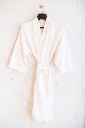 White bathrope decoration in bathroom interior - Vintage light Filterの写真素材
