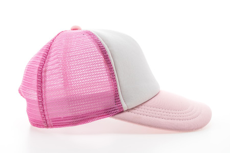 Pink Baseball cap or hat isolated on white backgroundの写真素材