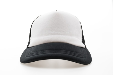 Black Baseball cap or hat isolated on white backgroundの写真素材
