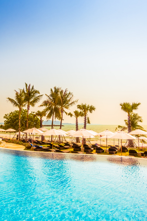 Beautiful luxury swimming pool in hotel pool resort - Vintage Filter and boost up color Processingのeditorial素材